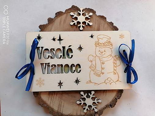 Papiernictvo - Vianočna drevena obálka_ Veselé Vianoce _ snehuliak _rôzne farby stuhy - 16122765_