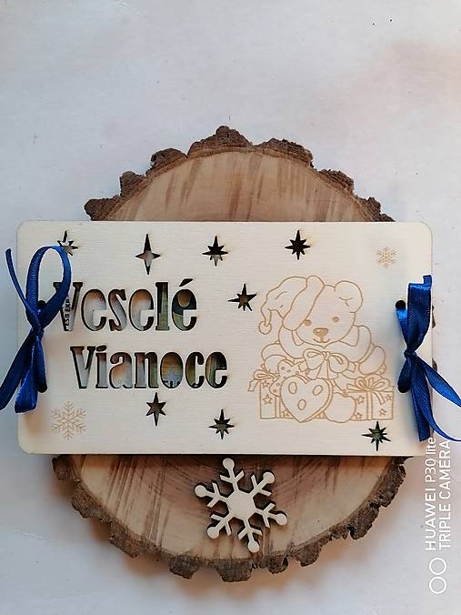 Papiernictvo - Vianočna drevena obálka_ Veselé Vianoce _ macko_rôzne farby stuhy - 16122772_