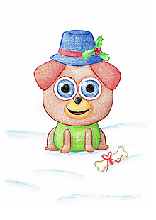 Kresby - Roztomilé zverky v snehu ilustrácia - psík - 16125773_