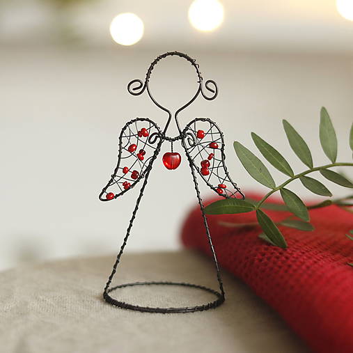 Dekorácie - anjel s červenými krídlami 10cm - 16126300_