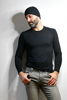 Topy, tričká, tielka - Pánske tričko bambusové čierne s dlhým rukávom - 16129612_