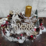 Svietidlá - Vianočný svietnik, vianočná dekorácia na stôl,biely jelenček - 16127358_