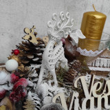 Svietidlá - Vianočný svietnik, vianočná dekorácia na stôl,biely jelenček - 16127361_