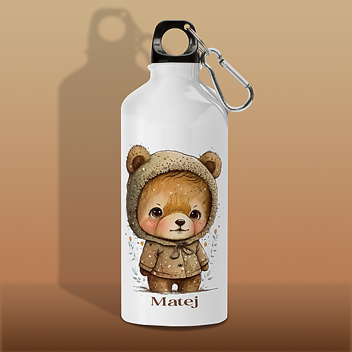 Nádoby - MACKO fľaša s ľubovoľným menom pre deti - 16126376_