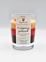 Sviečky - Čerešňový zákusok - sójová sviečka troch vôní v skle s dreveným knôtom, 230 ml - 16127438_