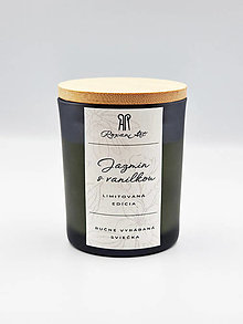 Sviečky - Jazmín s vanilkou - sójová sviečka v čiernom skle s dreveným viečkom, 130 g - 16127295_