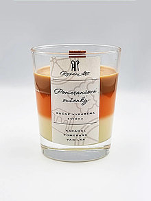 Sviečky - Pomarančové sušienky - sójová sviečka troch vôní v skle s dreveným knôtom, 230 ml - 16127521_