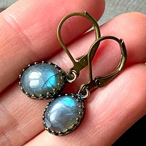 Vintage Filigree Natural Labradorite Earrings / Vintage náušnice s labradoritom N0003