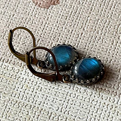 Vintage Filigree Natural Labradorite Earrings / Vintage náušnice s labradoritom N0003