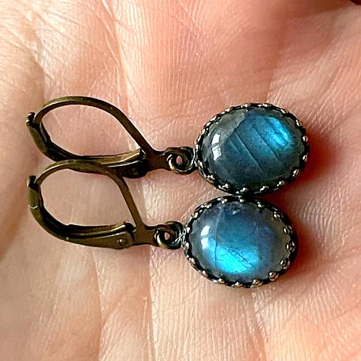 Vintage Filigree Natural Labradorite Earrings / Vintage náušnice s labradoritom N0003