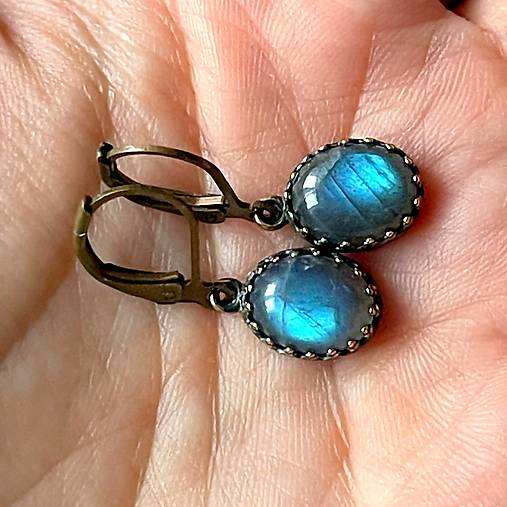 Vintage Filigree Natural Labradorite Earrings / Vintage náušnice s labradoritom N0003