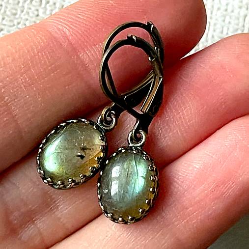 Vintage Filigree Natural Labradorite Earrings / Vintage náušnice s labradoritom N0003