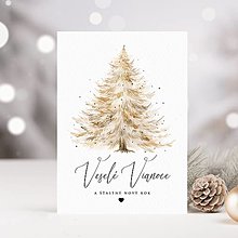 Papiernictvo - Otváracia vianočná pohľadnica so zlatým stromčekom - 16132629_