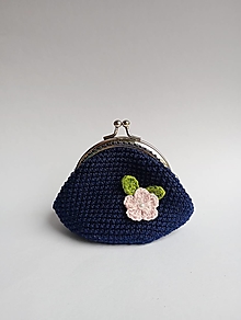 Peňaženky - Háčkovaná modrá mincovka s kvetinkou. - 16130967_