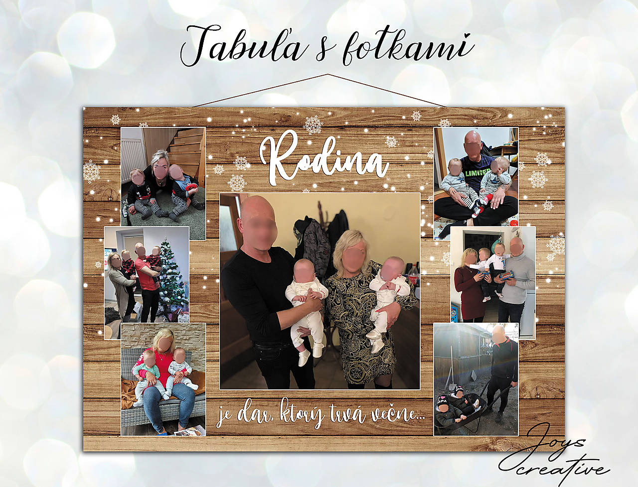 Drevená tabuľa s fotografiami