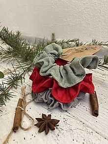 Ozdoby do vlasov - Ľanová scrunchies /Vianočné farby/ - 16133409_