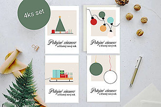 Papier - Pohľadnice Vianoce (set 4 ks) - 16132479_