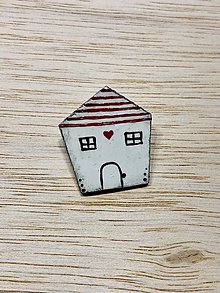 Brošne - maľovaný domček so ♥ - brošňa (červené pásiky) - 16134014_