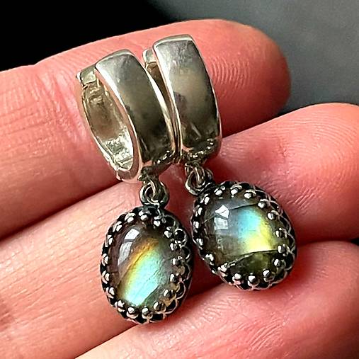 Vintage Filigree Natural Labradorite Earrings / Vintage náušnice s labradoritom, zapínanie AG925 N0003