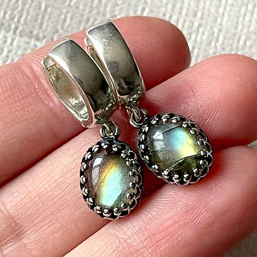 Vintage Filigree Natural Labradorite Earrings / Vintage náušnice s labradoritom, zapínanie AG925 N0003