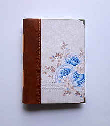 Papiernictvo - Kvetinový zápisník s koženým chrbtom A5 - 16135371_