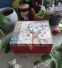 Úložné priestory & Organizácia - Drevená krabička Vianočný jelínek - 16135903_