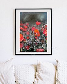Kresby - POPPY FIELD, originál suchý pastel - 16135379_
