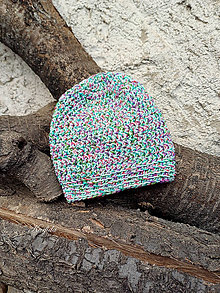 Čiapky, čelenky, klobúky - Čepice háčkovaná pestrobarevná s mint - 16137878_