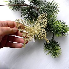 Polotovary - Vianočný zlatý motýľ - štipec - 9,5cmx8cm - 1ks - 16138108_
