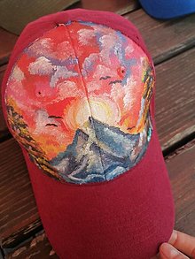 Čiapky, čelenky, klobúky - Ručne maľovaná dámska šiltovka, motív Hory - 16137382_