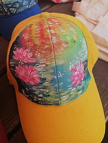 Čiapky, čelenky, klobúky - Ručne maľovaná dámska šiltovka, motív Lekná - 16137499_