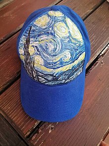 Čiapky, čelenky, klobúky - Ručne maľovaná šiltovka, motív Hviezdna noc, Vincent van Gogh - 16137551_