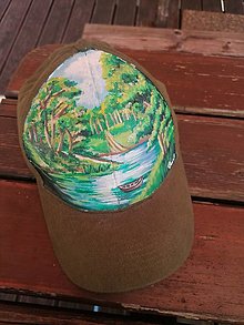 Čiapky, čelenky, klobúky - Ručne maľovaná šiltovka, motív Jazero - 16137605_