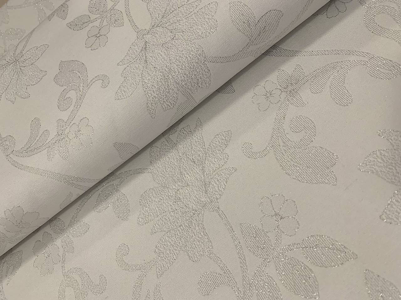 ❤️JACQUARDS LUREX❤️BIELY PODKLAD STRIEBORNÉ KVETINY❤️