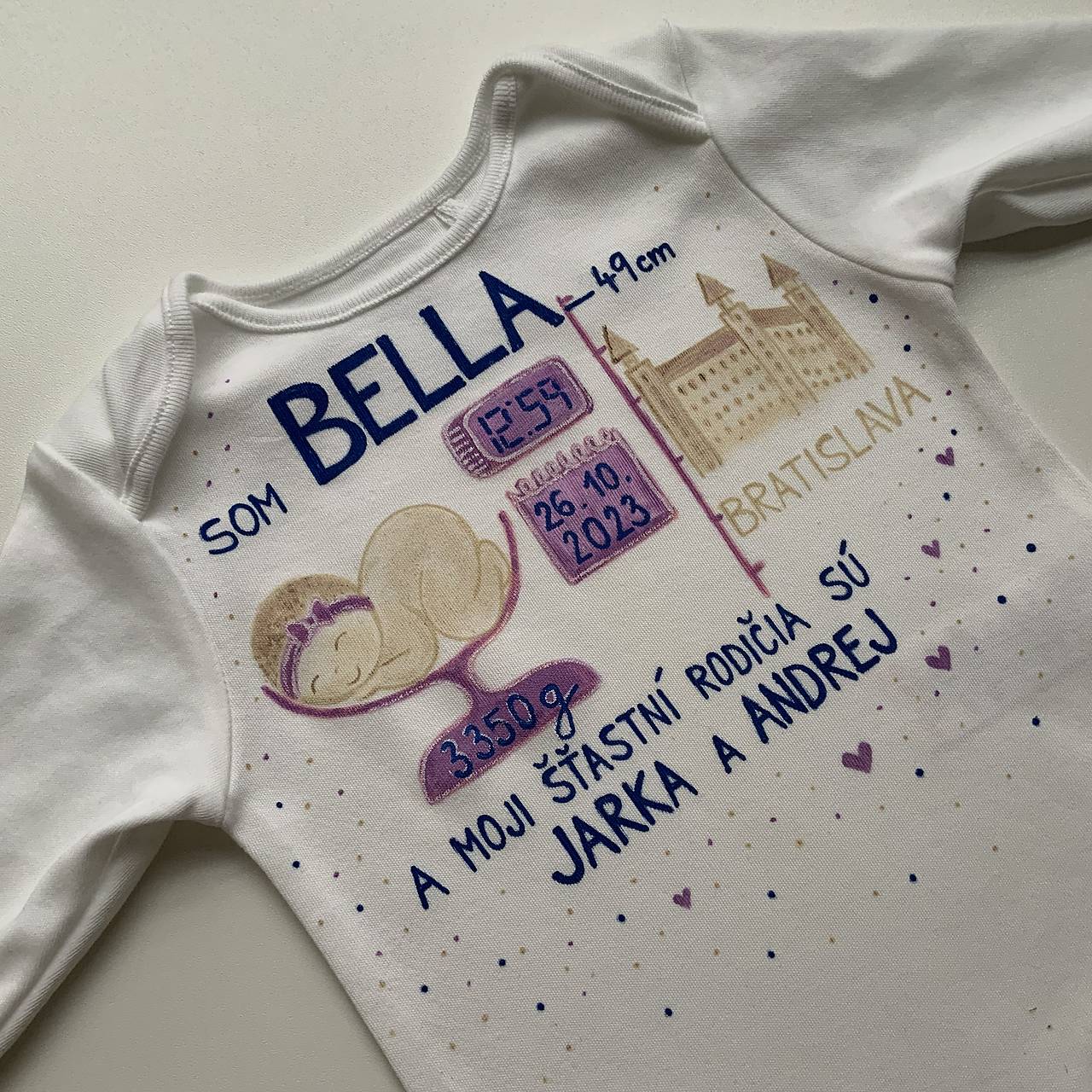 Originálne maľované body k narodeniu bábätka (fialkové)