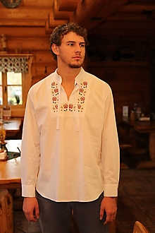 Pánske oblečenie - Pánska ľudová vyšívaná košeľa - 16140291_