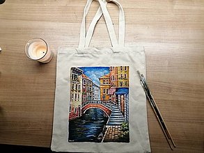 Veľké tašky - Bavlnená maľovaná taška s benátskym motívom - 16141731_