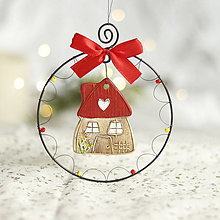 Dekorácie - domček s červenou mašličkou- vianočná dekorácia - 16143170_