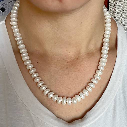 Freshwater Pearls Necklace / Náhrdelník z plochých sladkovodných perál A101