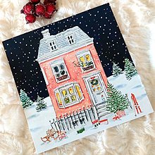 Papier - Vianočný domček - pohľadnica zdobená glitrami - 16145644_