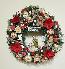 Dekorácie - veniec  vianočný 43 cm "Požehnané Vianoce" so svätou rodinou - 16144646_