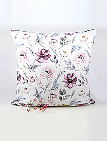 Úžitkový textil - Dekoračný kvetinový vankúš 40x40cm z ľanu a bavlny - 16143192_