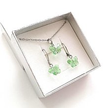Sady šperkov - Sada motýlik + oceľ (zelená svetlá) - 16145810_