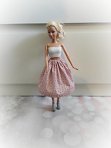 Hračky - Sukňa na gumičku pre bábiku Barbie (Ružová s čiernymi bodkami) - 16143534_
