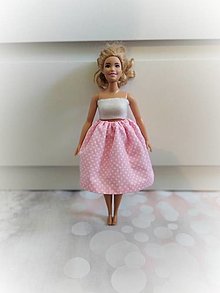 Hračky - Sukňa na gumičku pre bábiku Barbie Baculku,plnoštíhlu (Ružová bodkovaná) - 16143566_
