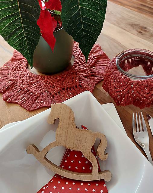 Dekorácie - Vianočný macramé set bordovozlatý - 16143518_