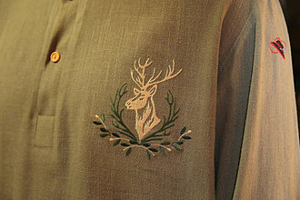 Pánske oblečenie - Poľovnícka vyšívaná ľanová košeľa - 16144124_