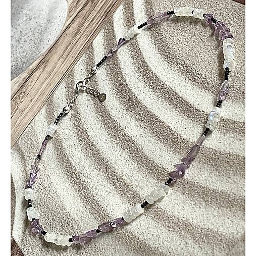 Luxury Natural Moonstone Amethyst Necklace AG925 / Náhrdelník prírodný ametyst mesačný kameň A101