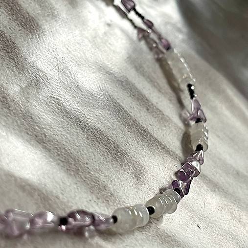 Luxury Natural Moonstone Amethyst Necklace AG925 / Náhrdelník prírodný ametyst mesačný kameň A101