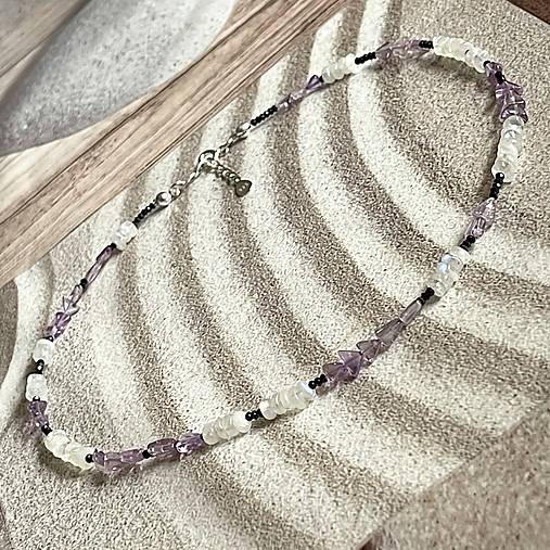 Luxury Natural Moonstone Amethyst Necklace AG925 / Náhrdelník prírodný ametyst mesačný kameň A101